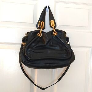 Beautiful black leather bag from Chloe with gold ware.